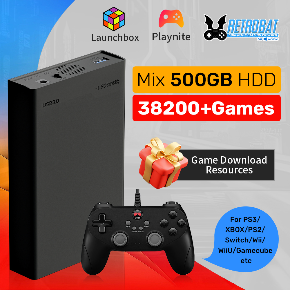 Gaming Console Com - 500GB Gaming HDD Retrobat & Launchbox